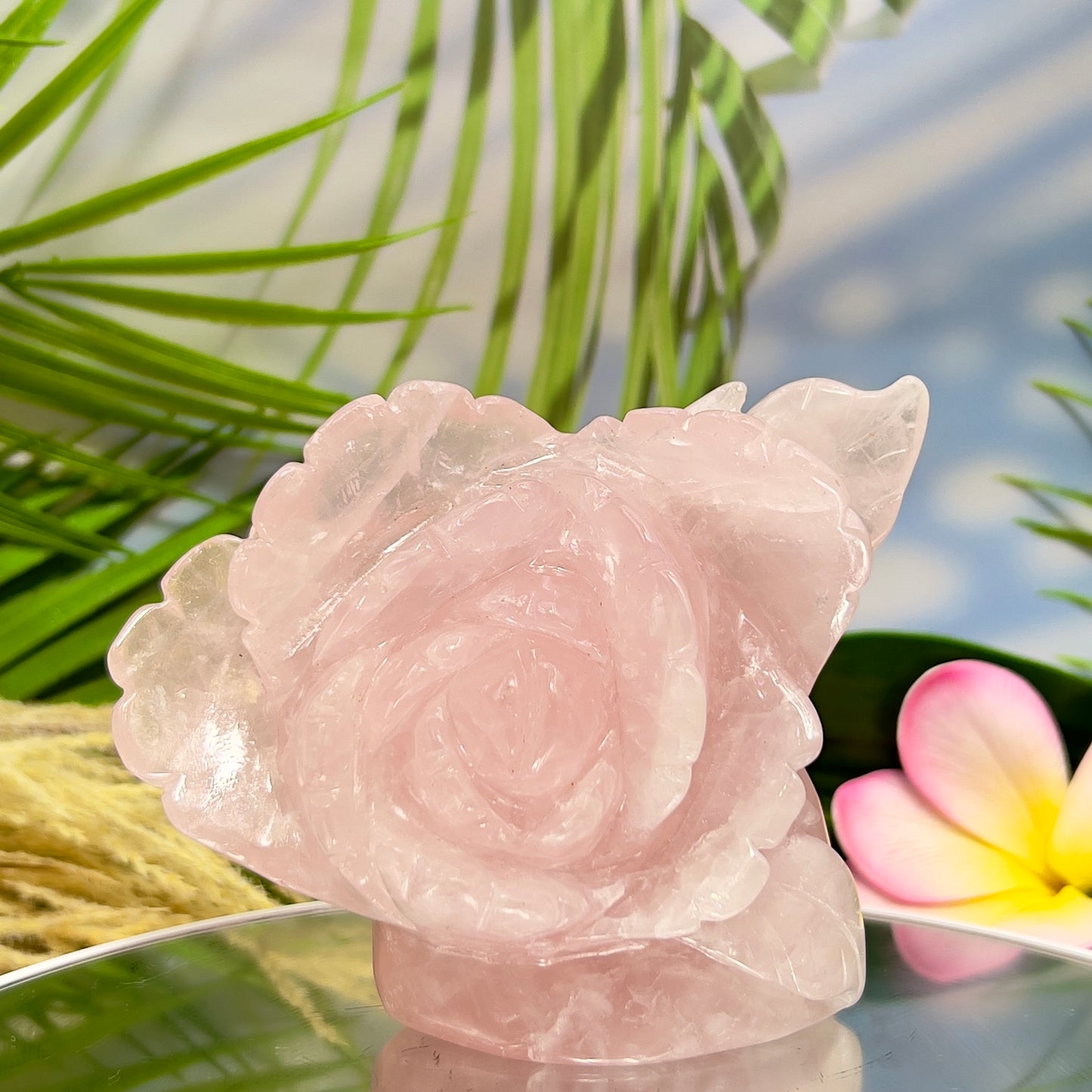 Rose Quartz Flower Healing Crystal Carving 542g
