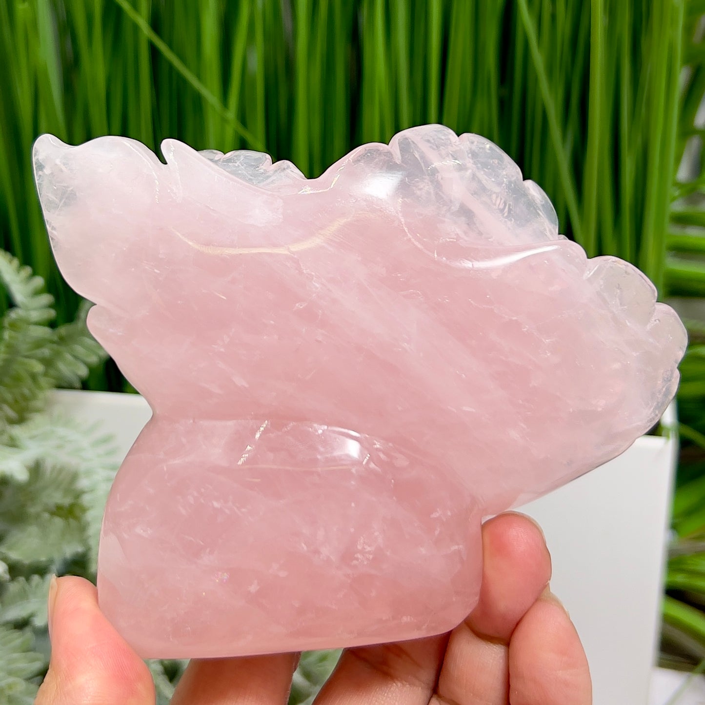 Rose Quartz Flower Healing Crystal Carving 542g