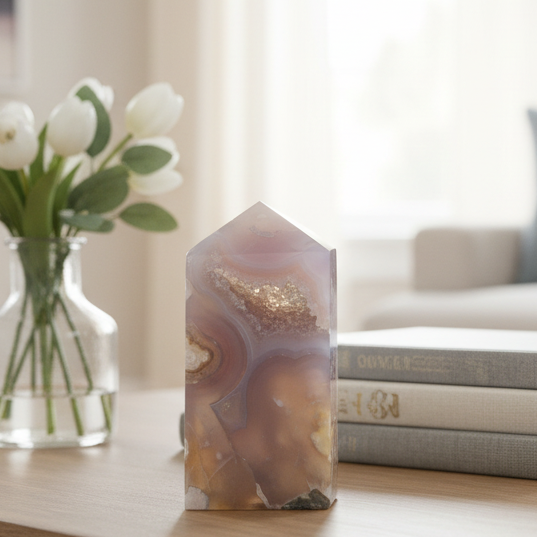 Flower Agate Tower Healing Crystal Generator 416g 111mm
