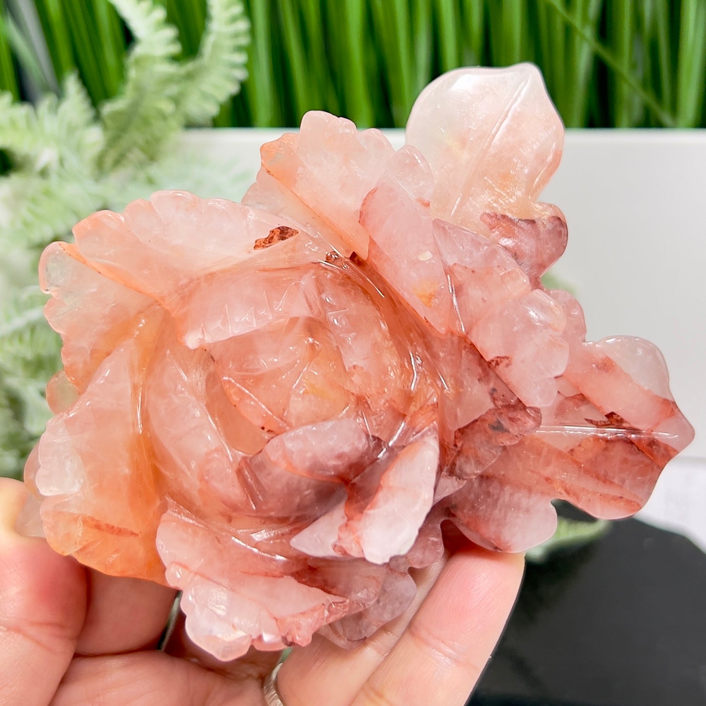 Hematoid Ferruginous Fire Quartz Flower Healing Crystal Carving 398g