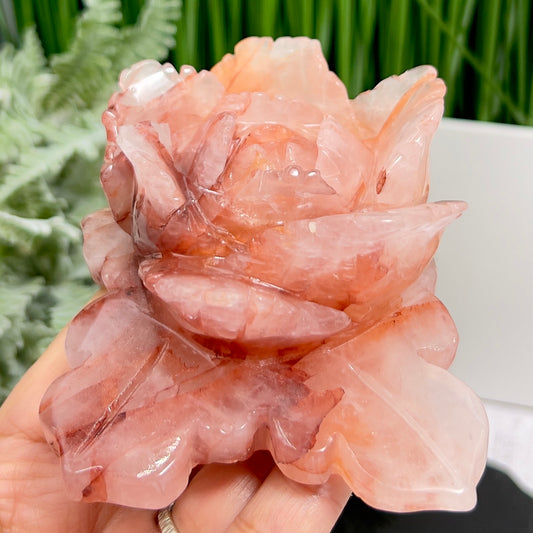 Hematoid Ferruginous Fire Quartz Flower Healing Crystal Carving 398g