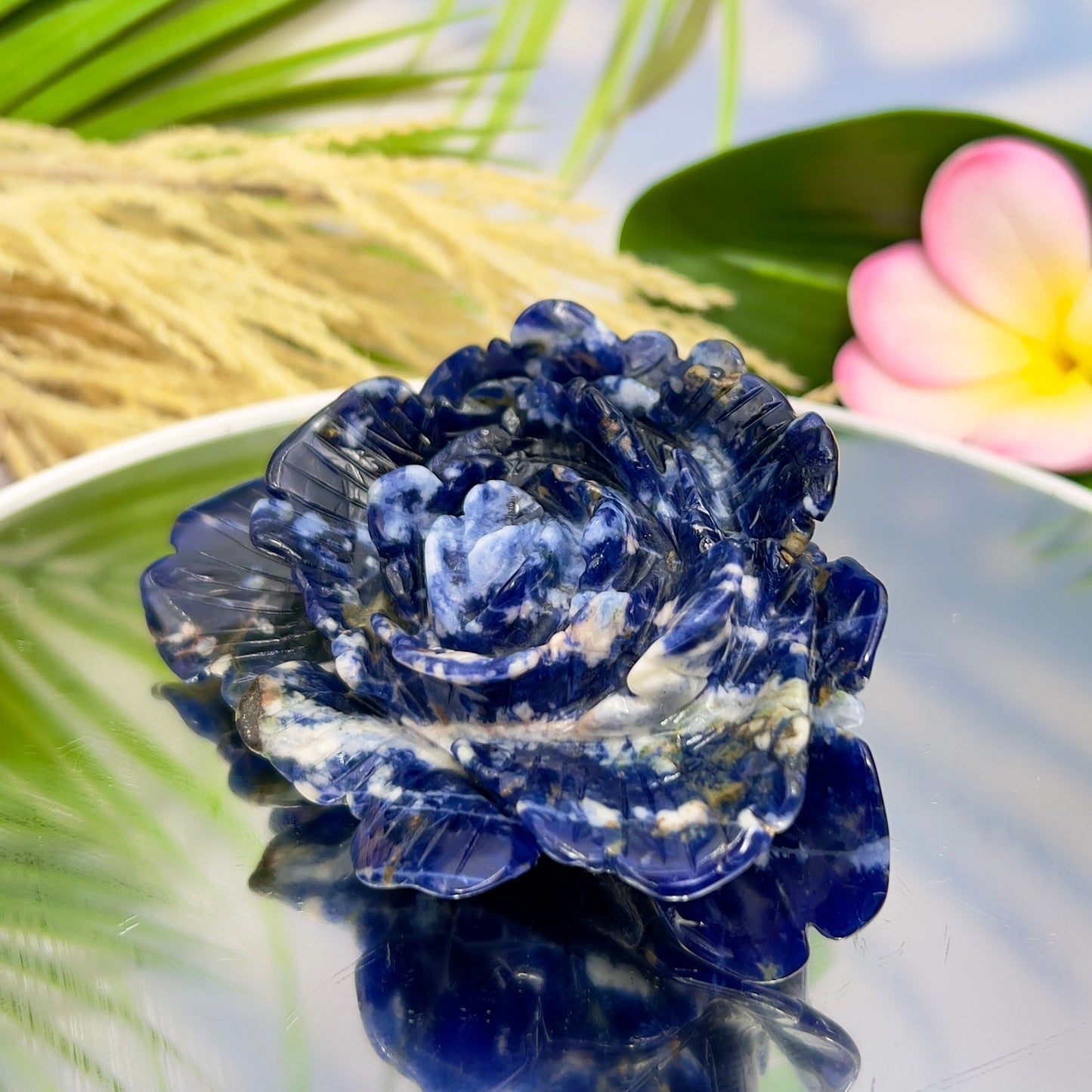 Blue Sodalite Flower Healing Crystal Carving 222g