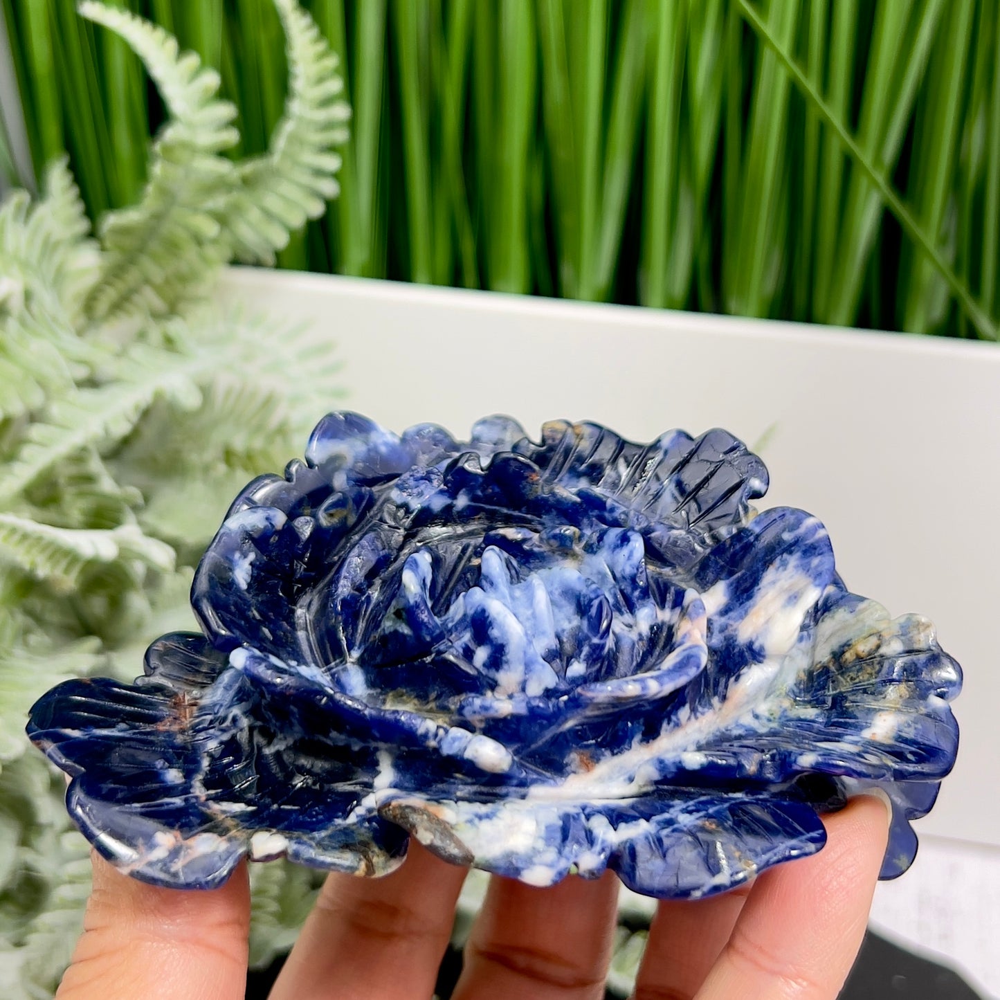 Blue Sodalite Flower Healing Crystal Carving 222g