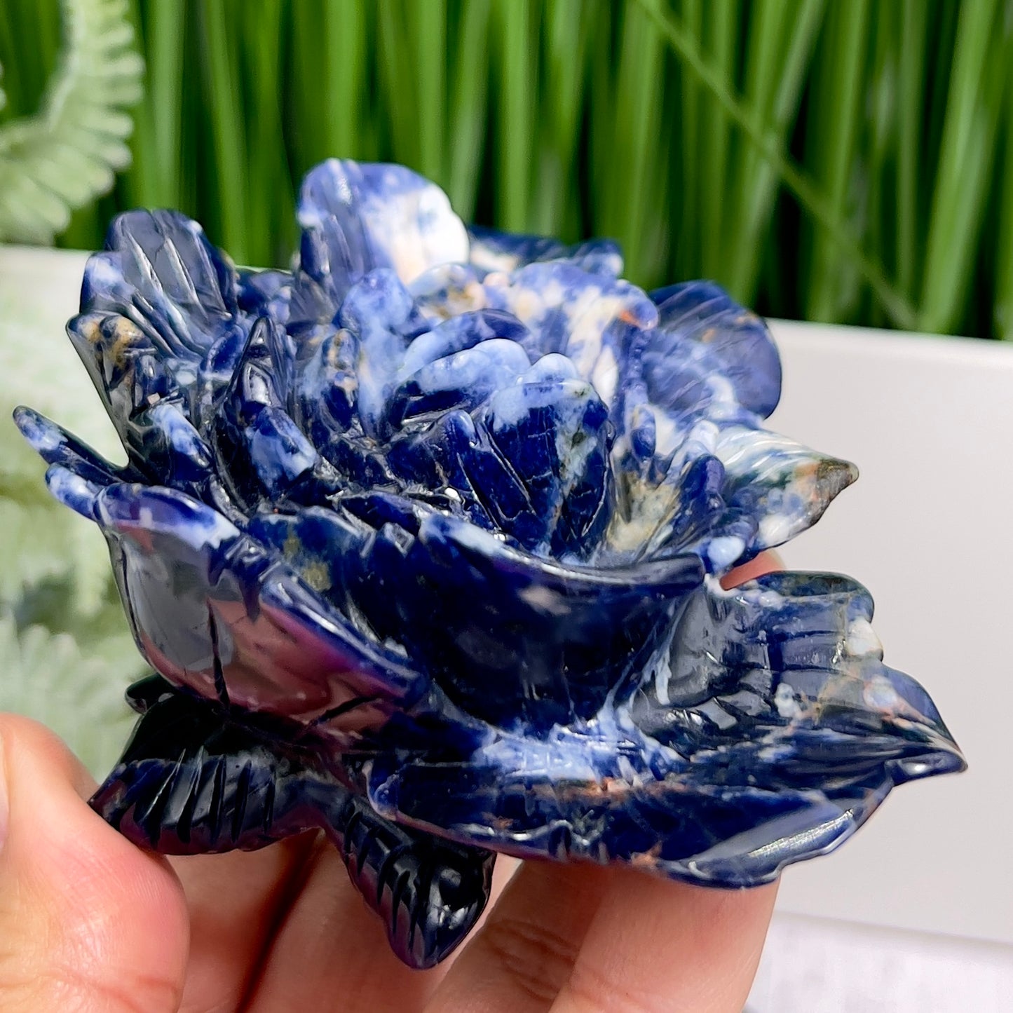 Blue Sodalite Flower Healing Crystal Carving 222g
