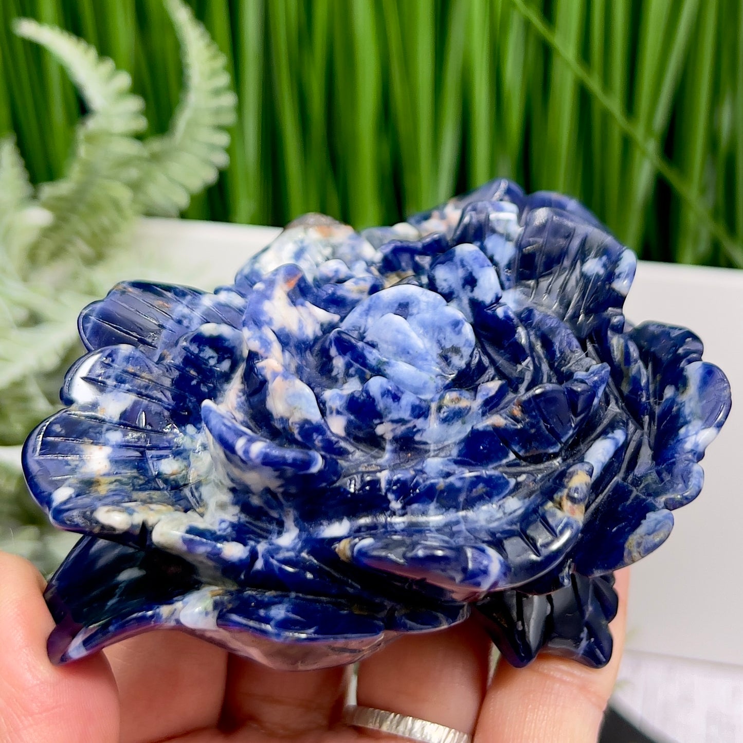 Blue Sodalite Flower Healing Crystal Carving 222g