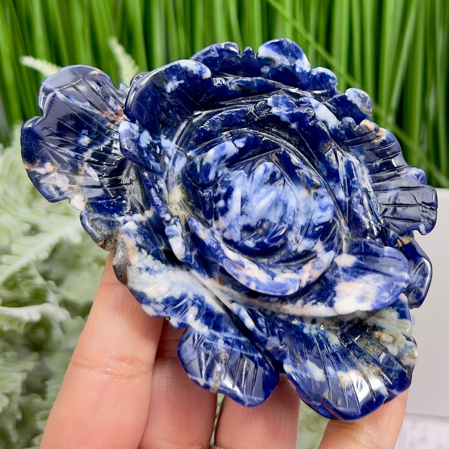 Blue Sodalite Flower Healing Crystal Carving 222g