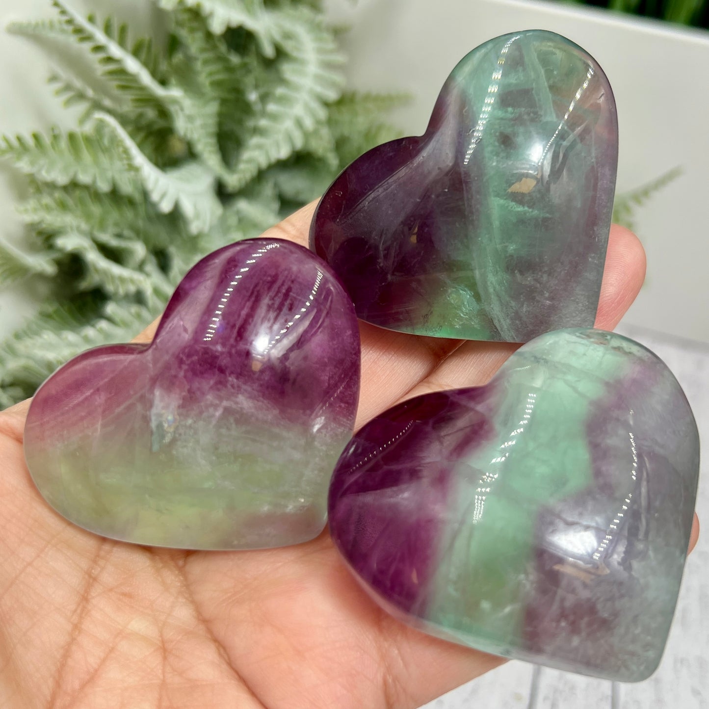 Watermelon Fluorite Gemstone Hearts Crystal Carvings