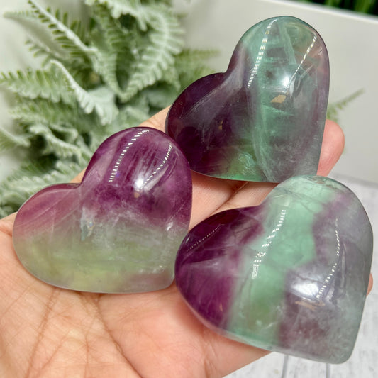 Watermelon Fluorite Gemstone Hearts Crystal Carvings YOU CHOOSE