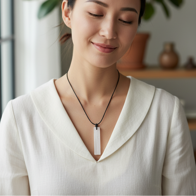 Satin Spar Selenite Gypsum Stick Necklace Crystal