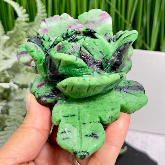 Ruby in Zoisite Lotus Flower UV Reactive Healing Crystal Carving 430g
