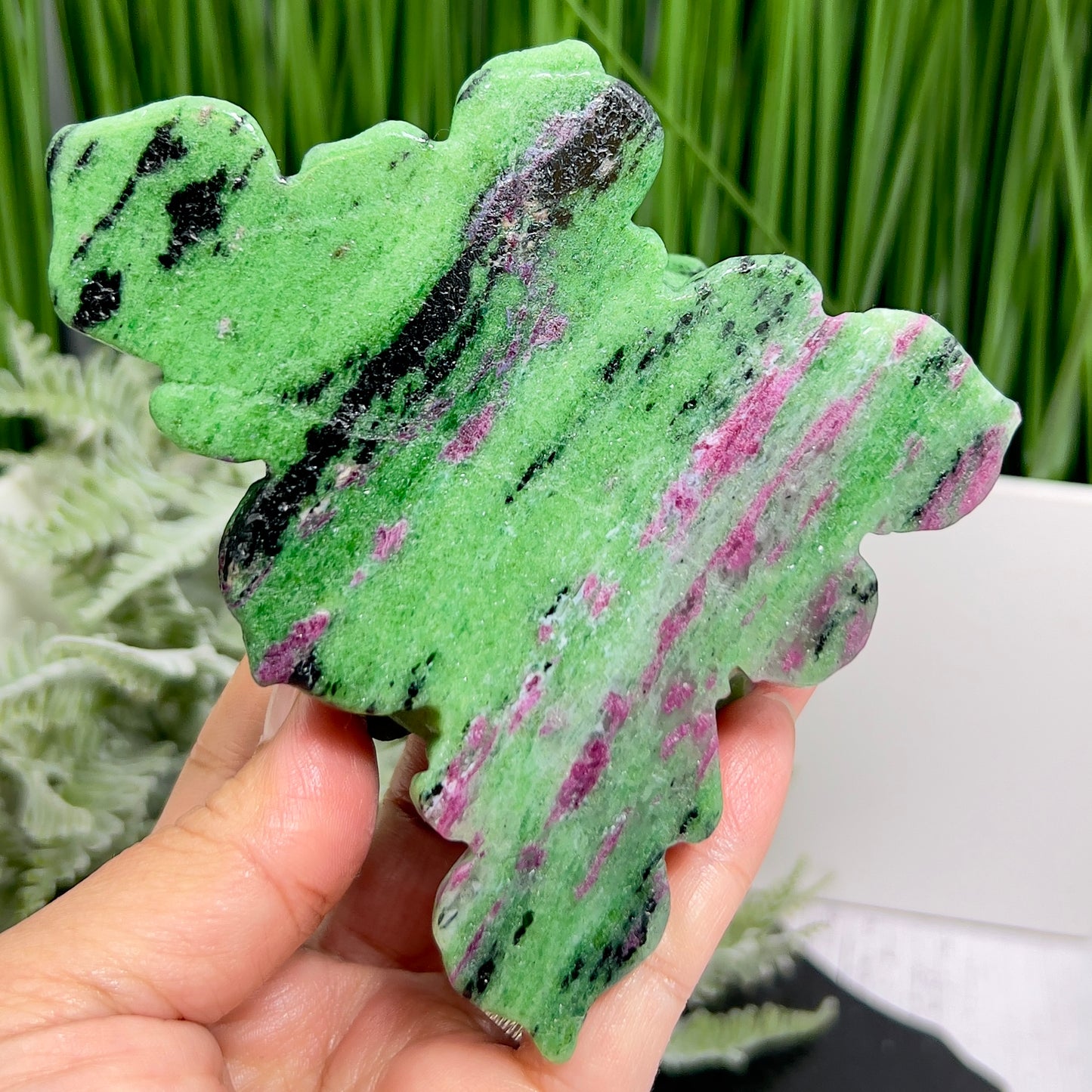 Ruby in Zoisite Lotus Flower UV Reactive Healing Crystal Carving 430g