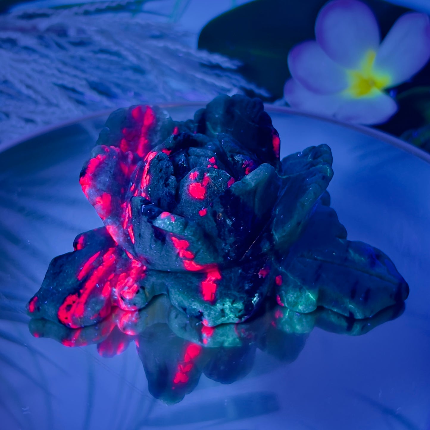 Ruby in Zoisite Lotus Flower UV Reactive Healing Crystal Carving 430g