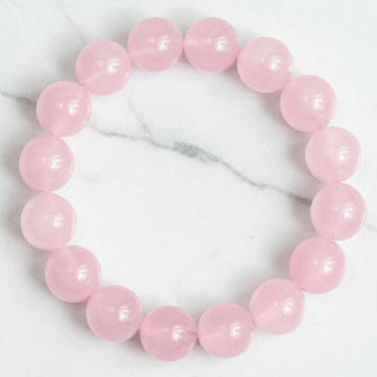 Rose Quartz Bracelet Healing Wearable Crystal Elastic 15.5cm 12mm Bead Size