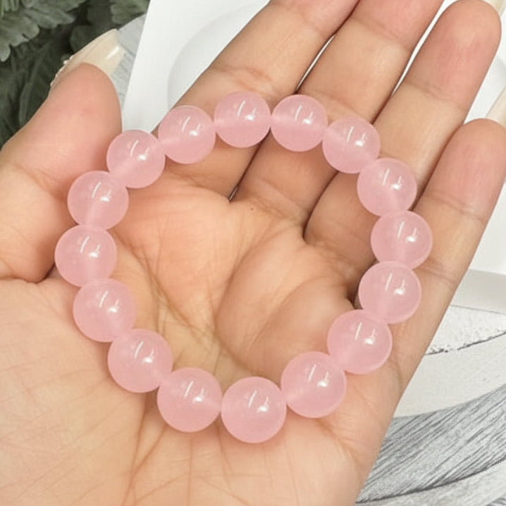 Rose Quartz Bracelet Healing Wearable Crystal Elastic 15.5cm 12mm Bead Size