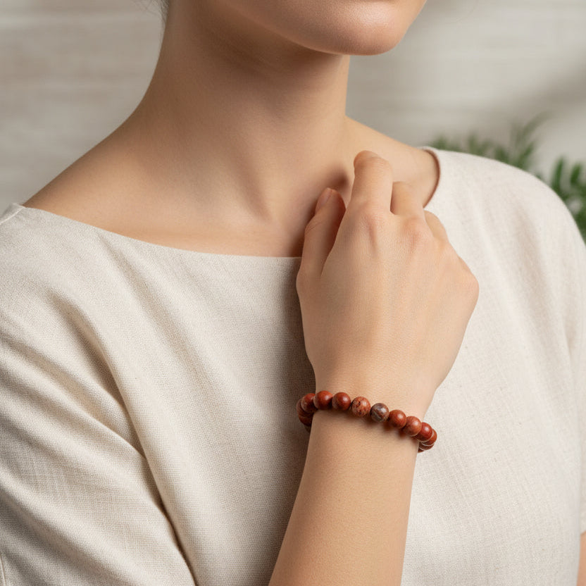 Red Jasper Bracelet Healing Wearable Crystal Elastic 16cm 8mm Bead Size