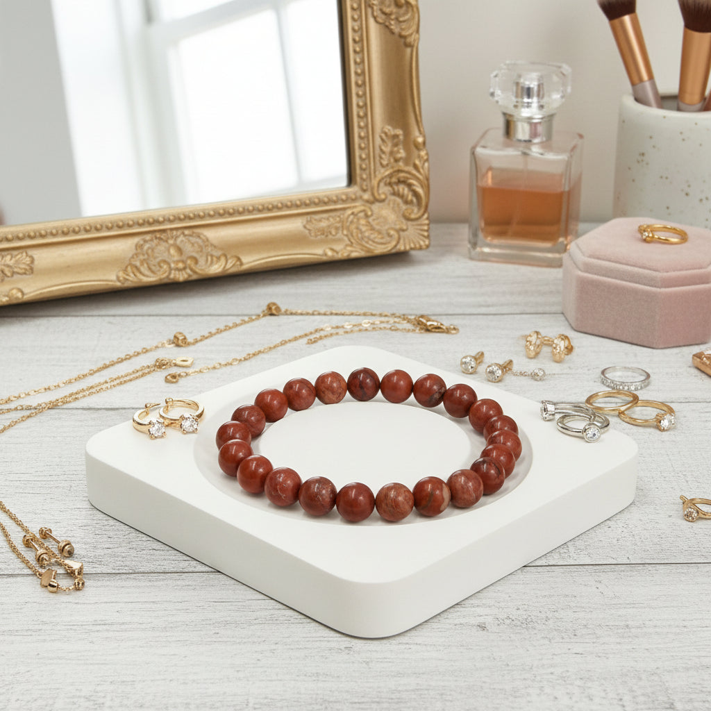 Red Jasper Bracelet Healing Wearable Crystal Elastic 16cm 8mm Bead Size