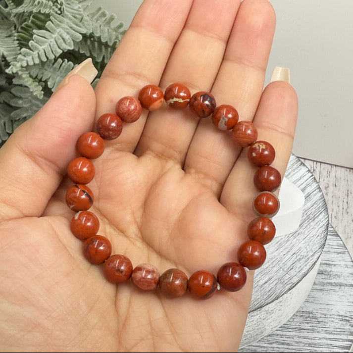 Red Jasper Bracelet Healing Wearable Crystal Elastic 16cm 8mm Bead Size