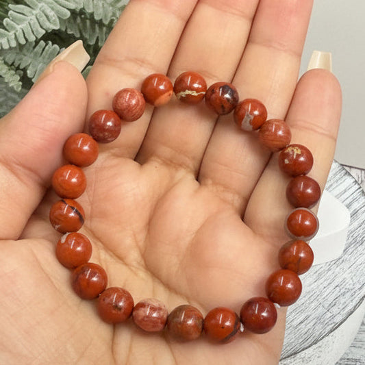 Red Jasper Bracelet Healing Wearable Crystal Elastic 16cm 8mm Bead Size