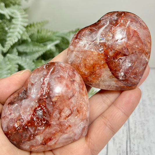 Fire Hematoid Quartz Gemstone Hearts Crystal Carvings YOU CHOOSE