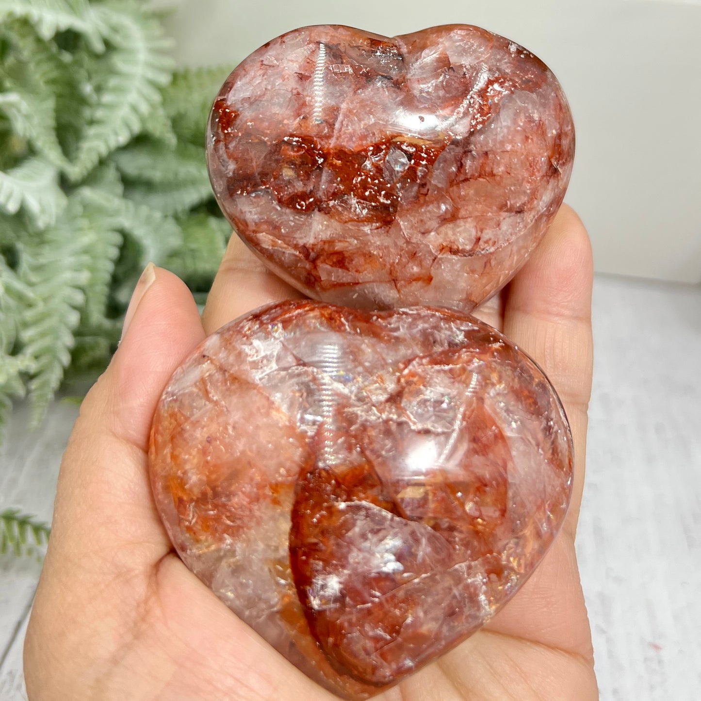 Fire Hematoid Quartz Gemstone Hearts Crystal Carvings YOU CHOOSE