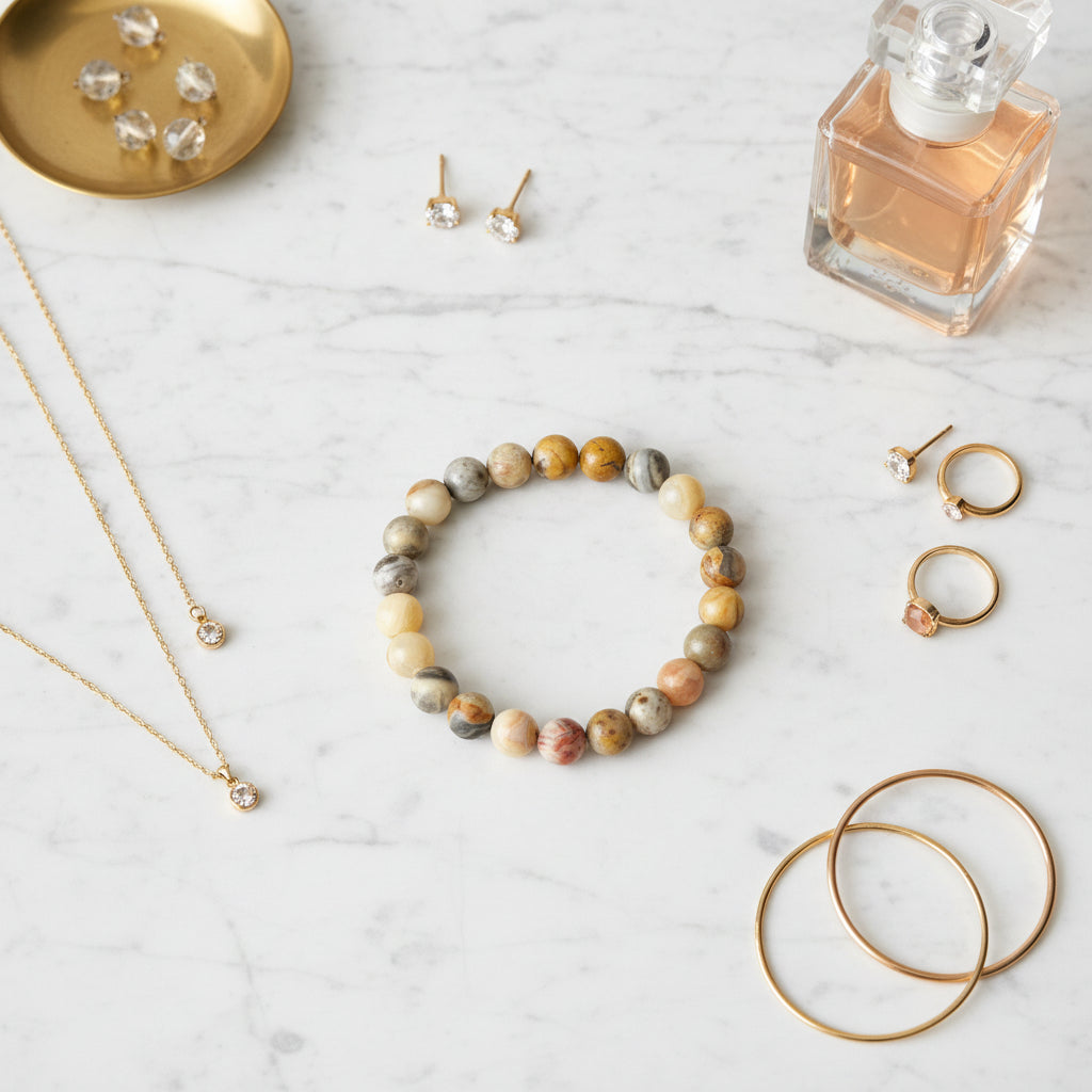 Crazy Lace Agate Bracelet Healing Wearable Crystal Elastic 15cm 8mm Bead Size