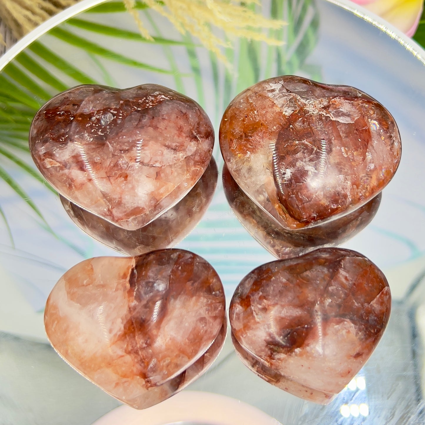 Fire Hematoid Quartz Gemstone Hearts Crystal Carvings YOU CHOOSE