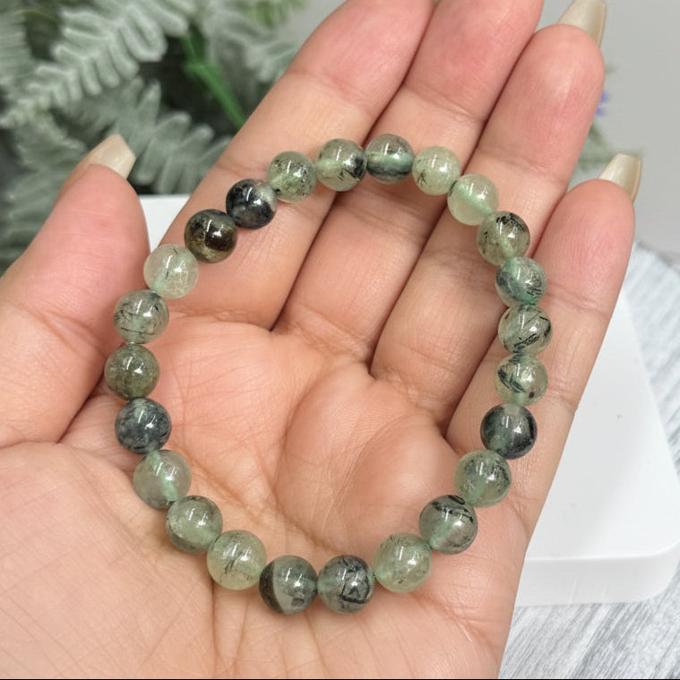 Prehnite with Epidote Bracelet Healing Wearable Crystal Elastic 16cm 8mm Bead Size