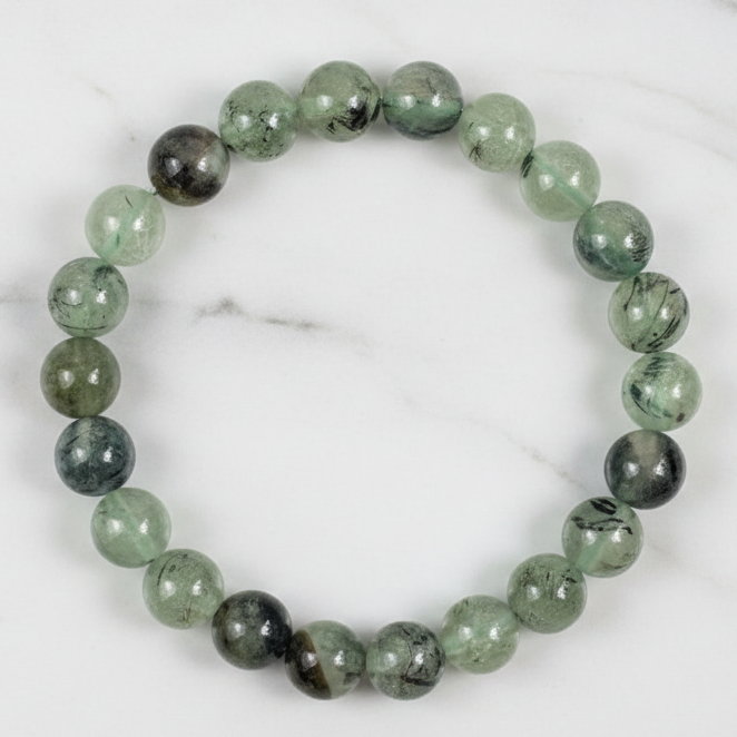 Prehnite with Epidote Bracelet Healing Wearable Crystal Elastic 16cm 8mm Bead Size