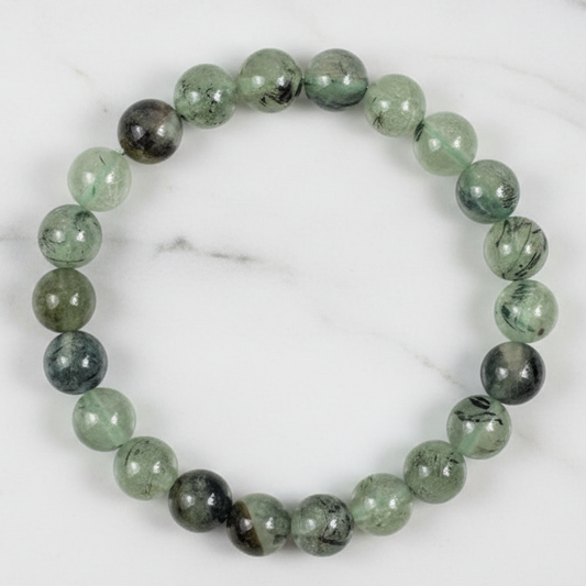 Prehnite with Epidote Bracelet Healing Wearable Crystal Elastic 16cm 8mm Bead Size