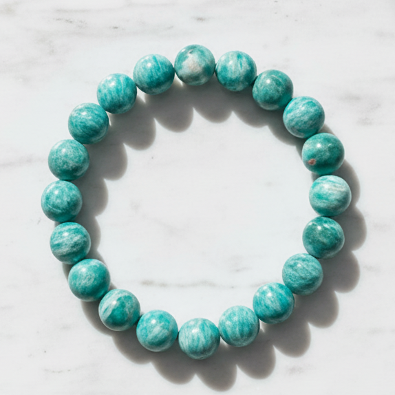 Russian Amazonite Bracelet Healing Wearable RARE Crystal Elastic 16cm 10mm Bead Size