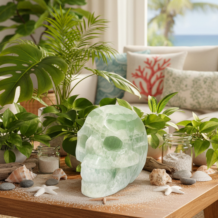 Pistachio Calcite Skull Healing Crystal Carving 785g