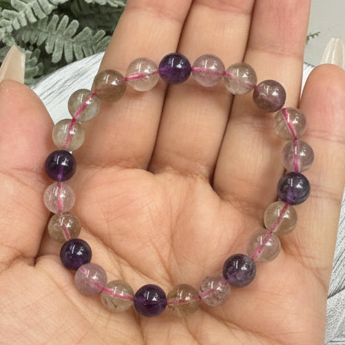 Ametrine Amethyst Citrine Bracelet Healing Wearable Crystal Elastic 16cm 8mm Bead Size