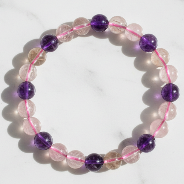 Ametrine Amethyst Citrine Bracelet Healing Wearable Crystal Elastic 16cm 8mm Bead Size