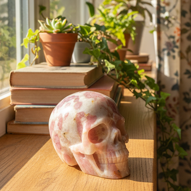 Pink Tourmaline in Feldspar Skull High Quality Healing Crystal Carving 1186g