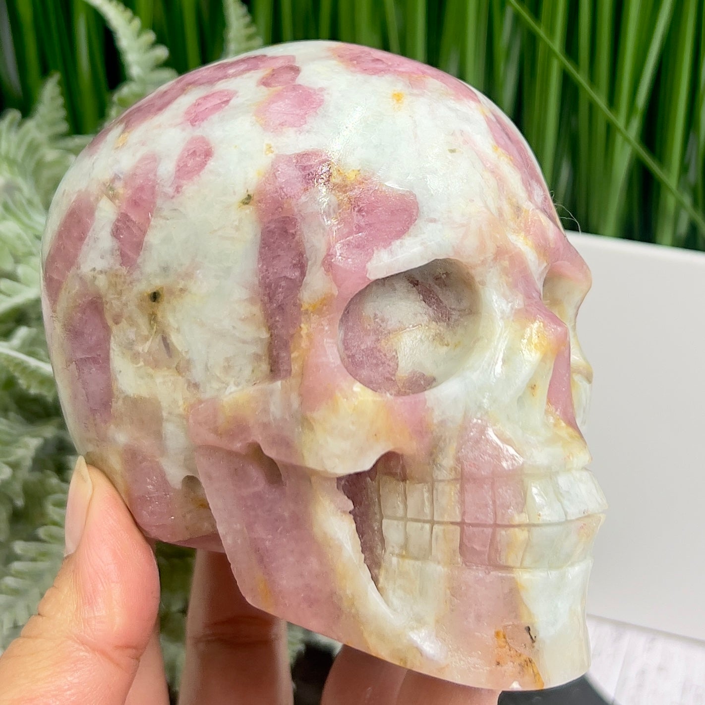 Pink Tourmaline in Feldspar Skull High Quality Healing Crystal Carving 1186g