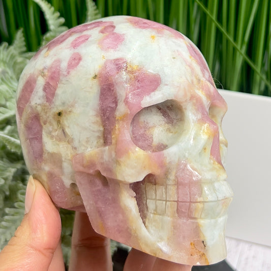 Pink Tourmaline in Feldspar Skull High Quality Healing Crystal Carving 1186g