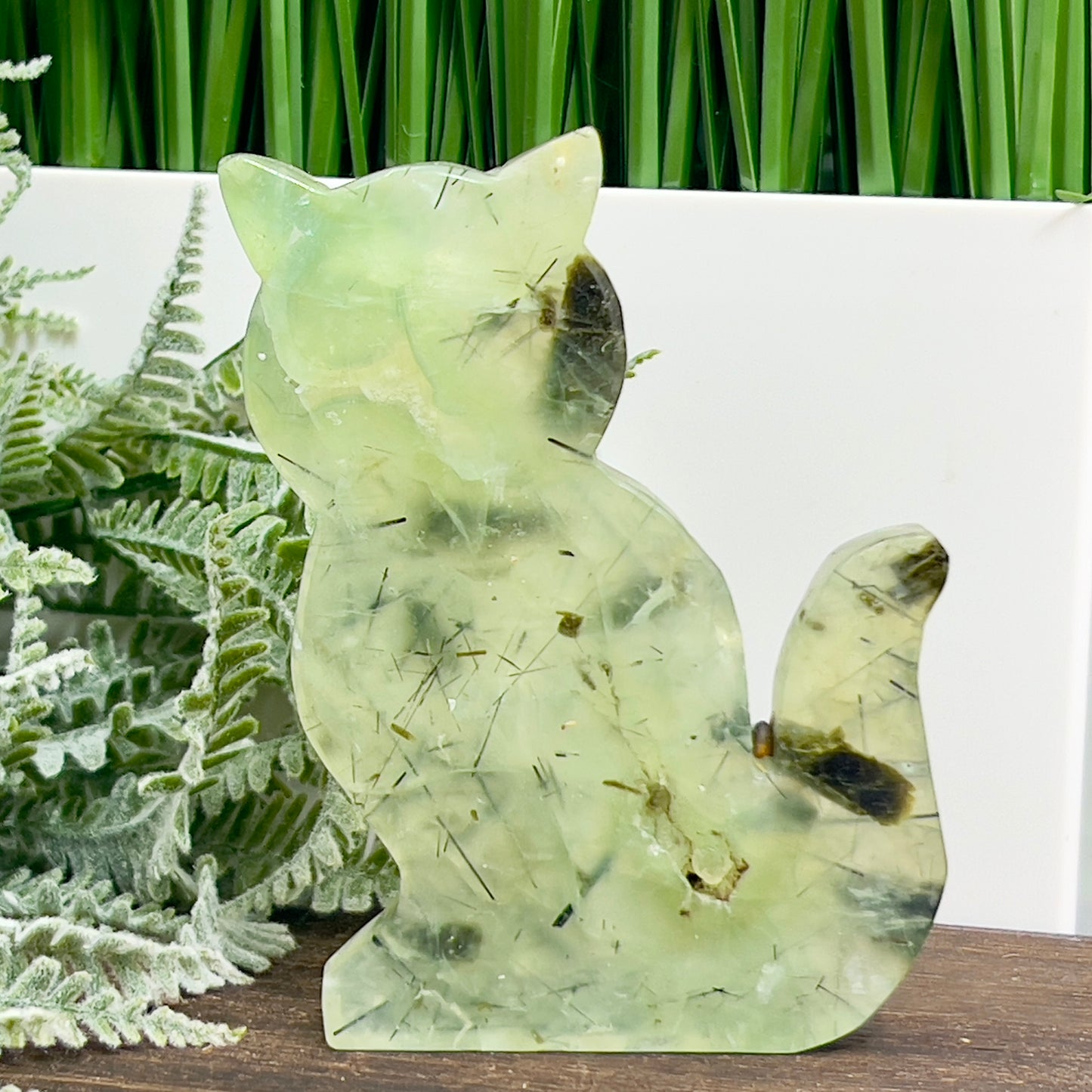 Prehnite with Epidote Kitty Cat Healing Crystal Animal Carving 187g