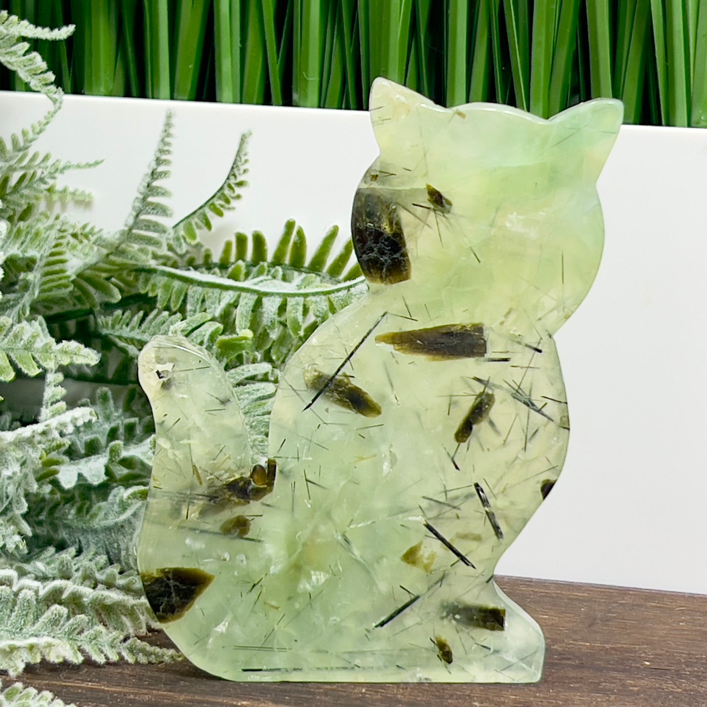 Prehnite with Epidote Kitty Cat Healing Crystal Animal Carving 187g