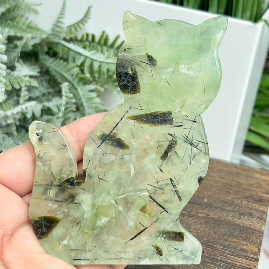 Prehnite with Epidote Kitty Cat Healing Crystal Animal Carving 187g