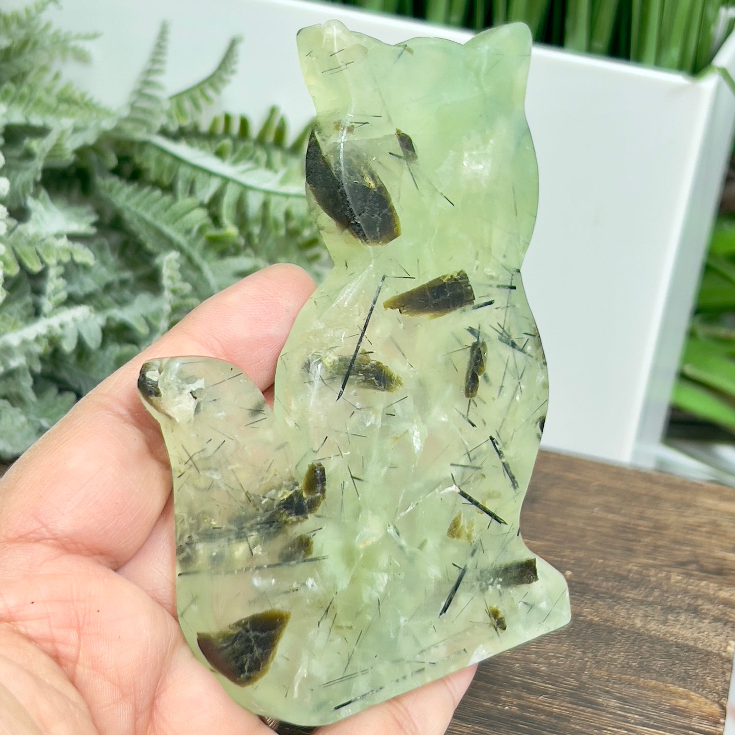 Prehnite with Epidote Kitty Cat Healing Crystal Animal Carving 187g