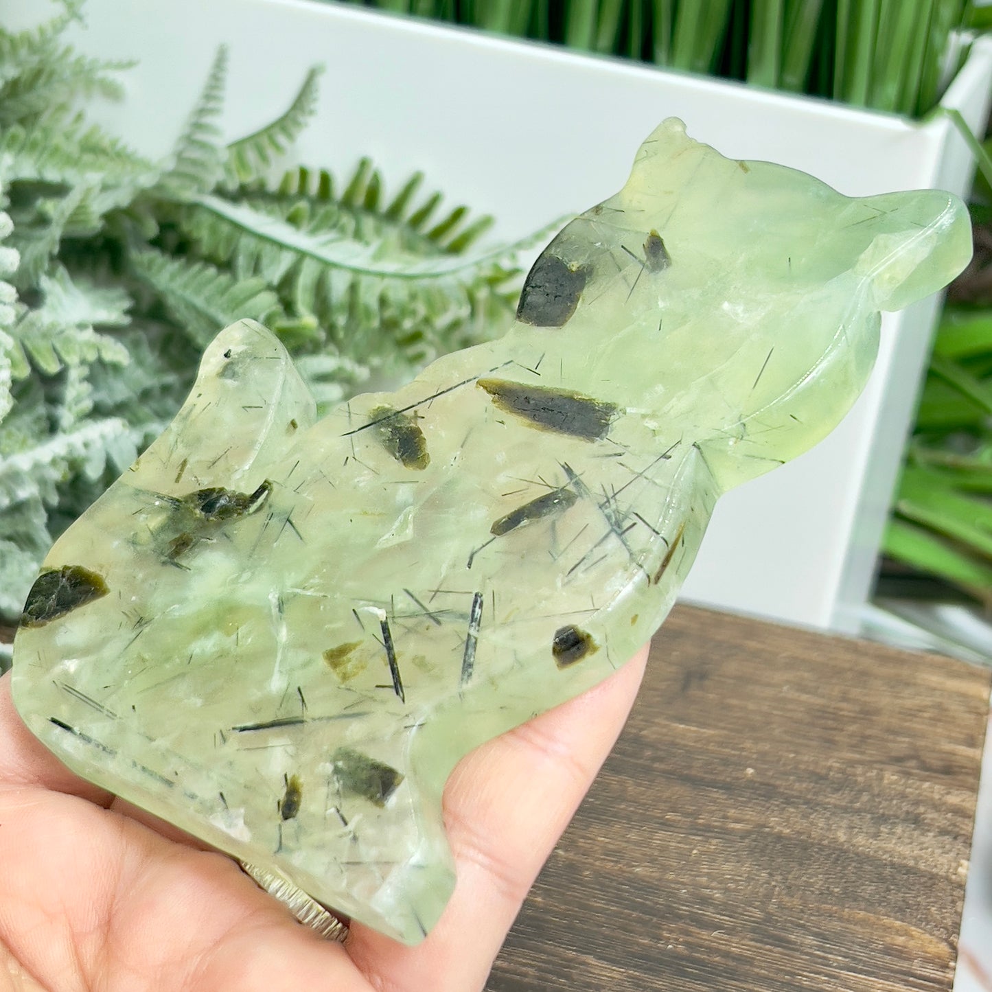 Prehnite with Epidote Kitty Cat Healing Crystal Animal Carving 187g