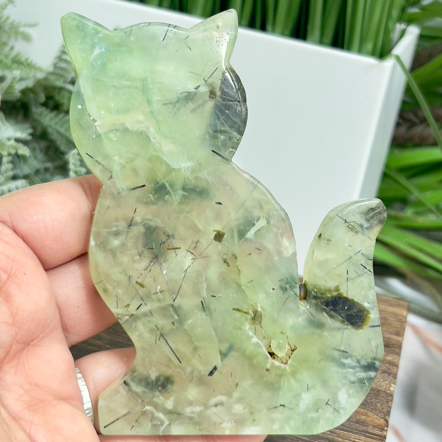 Prehnite with Epidote Kitty Cat Healing Crystal Animal Carving 187g