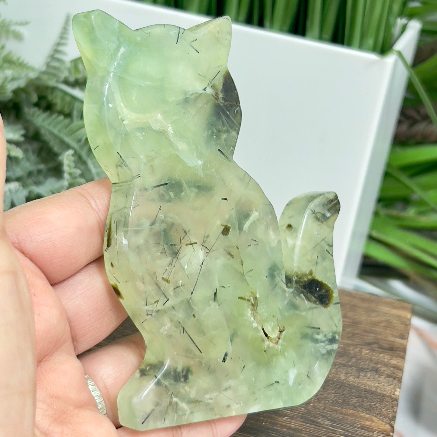 Prehnite with Epidote Kitty Cat Healing Crystal Animal Carving 187g