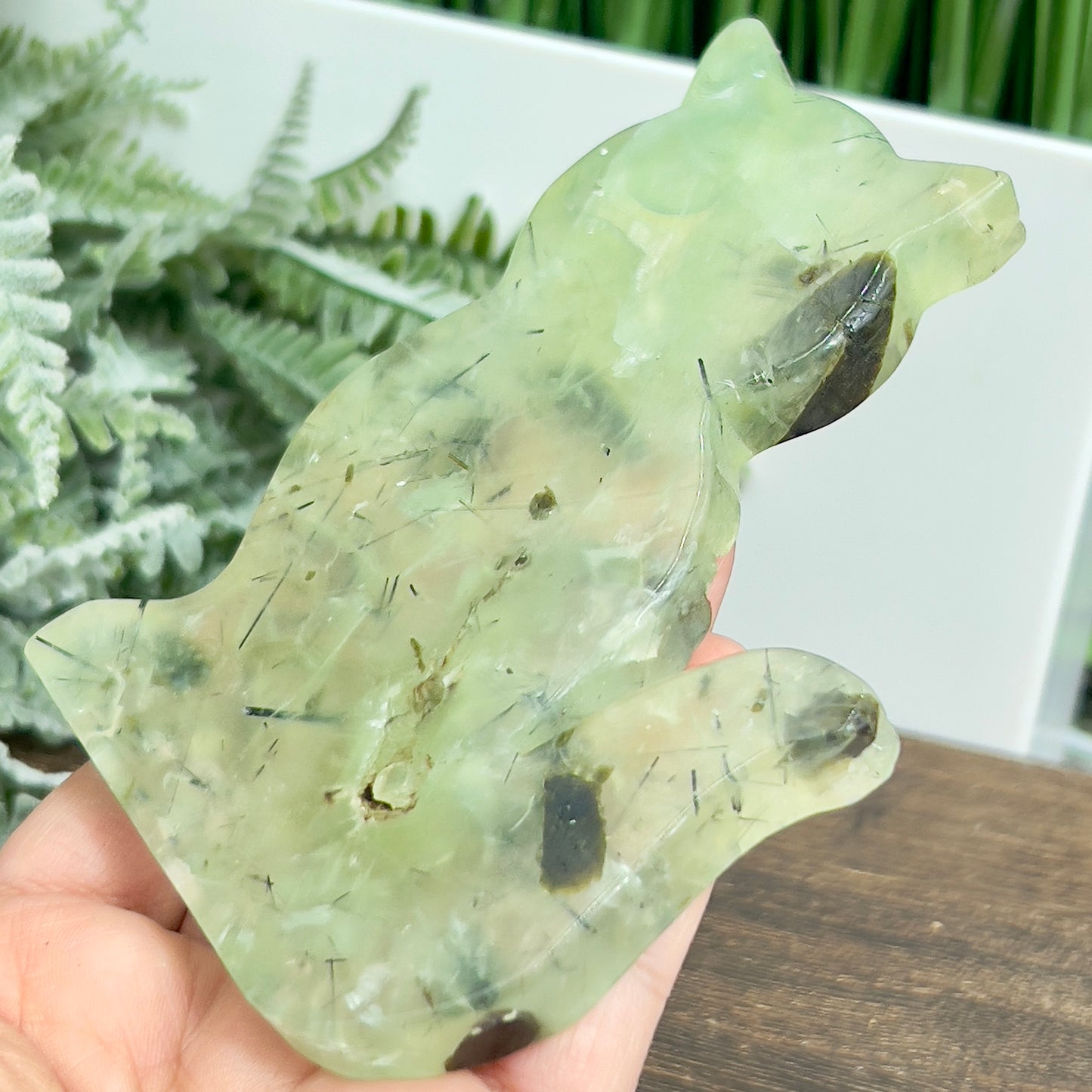 Prehnite with Epidote Kitty Cat Healing Crystal Animal Carving 187g