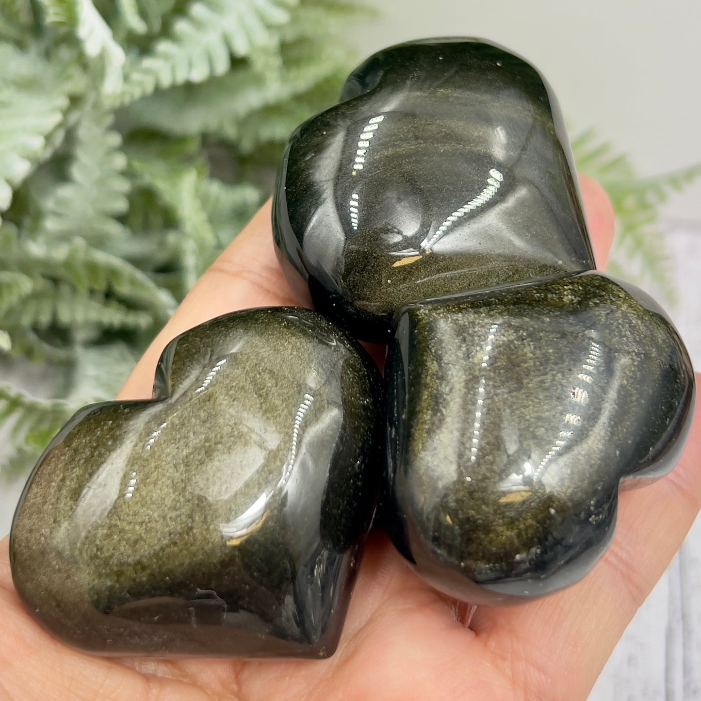 Golden Sheen Obsidian Hearts Crystal Carvings YOU CHOOSE