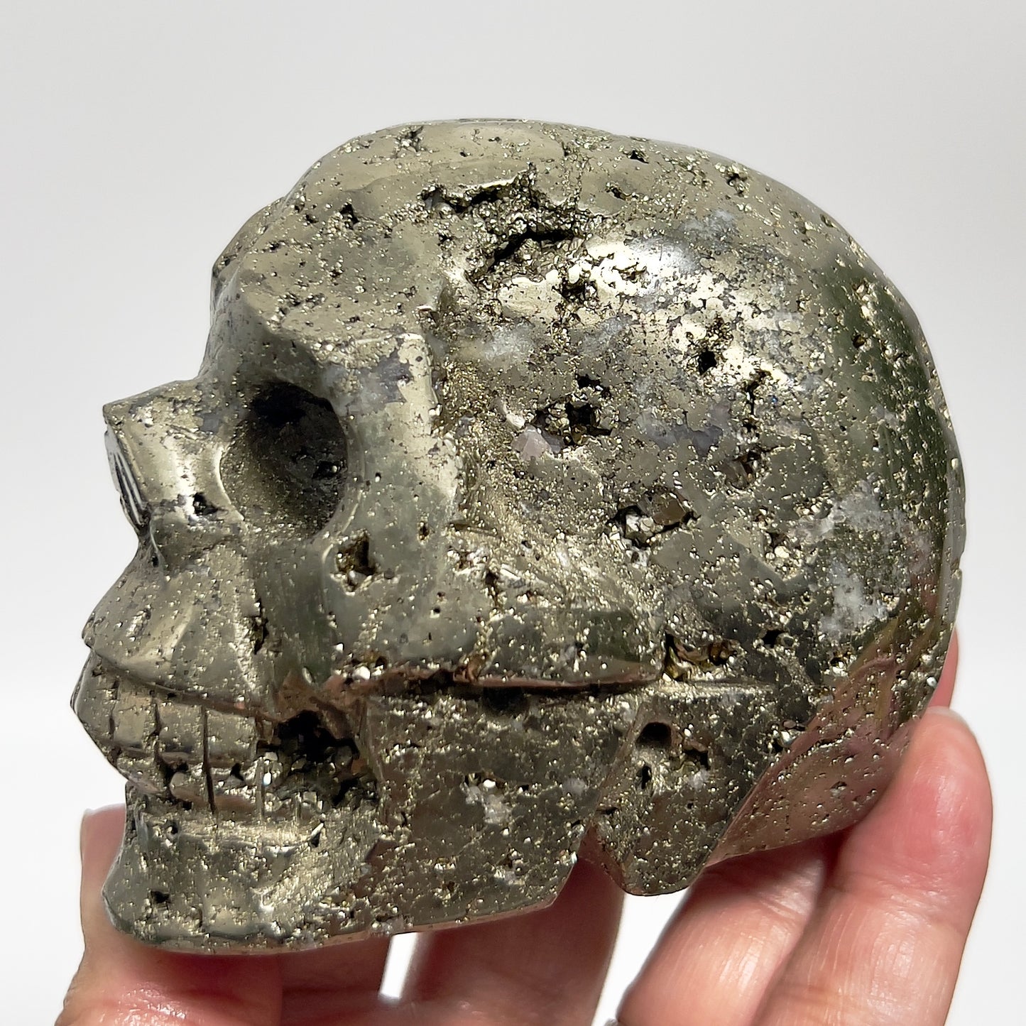 Pyrite Fools Gold Skull Healing Crystal Carving 1026g