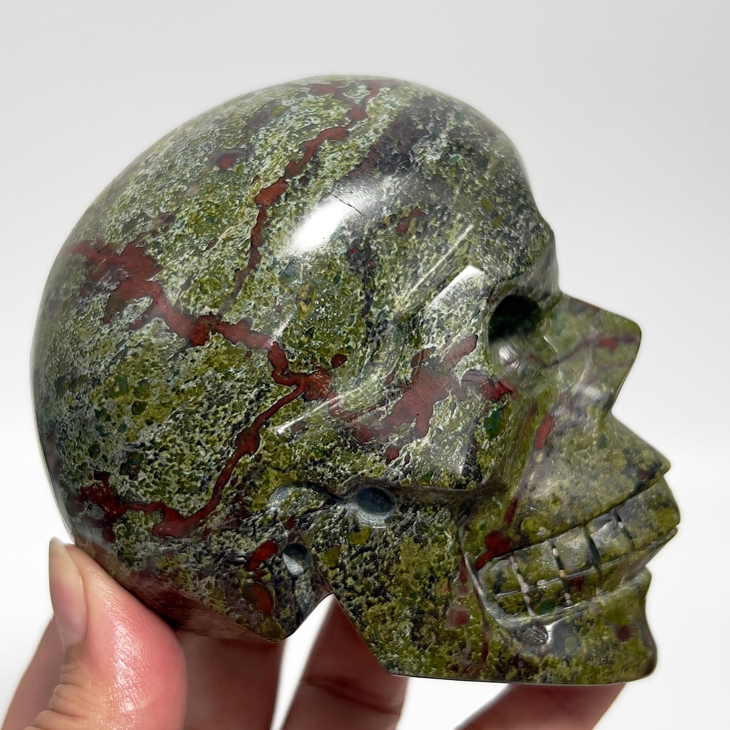 Dragon Blood Stone Jasper Skull Healing Crystal Carving 869g
