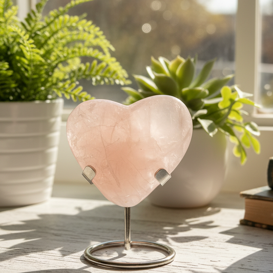 Rose Quartz Heart with Stand Crystal Carving 200g