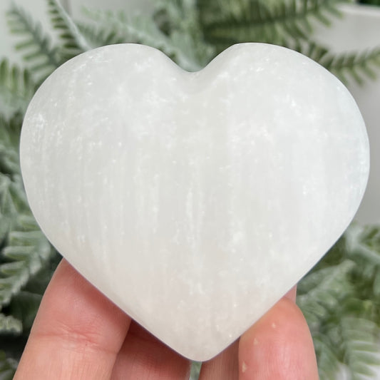 Satin Spar Selenite Heart Crystal Carving 136g