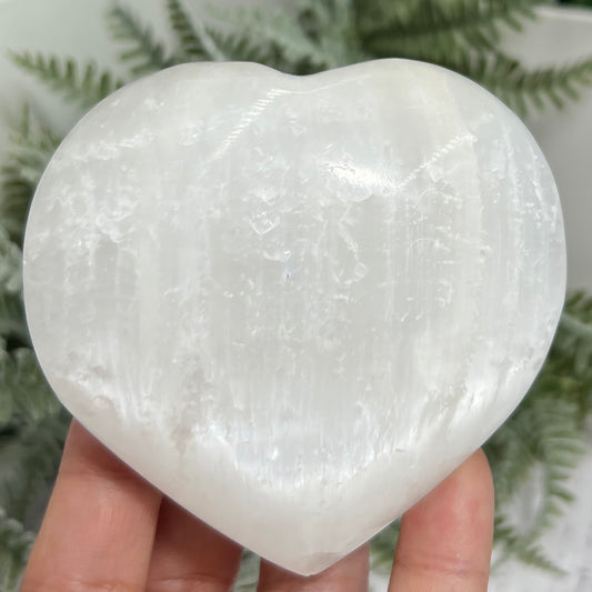Satin Spar Selenite Heart Large Crystal Carving 286g